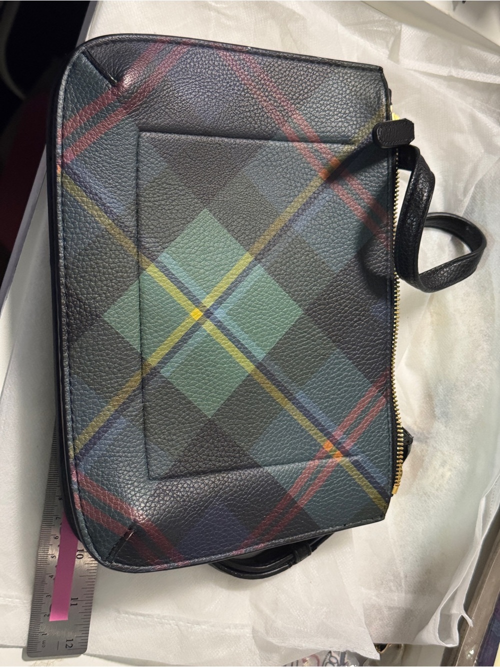Ralph Lauren Green Tartan Plaid Messenger Bag with Navy & Red Accents - Picture 3 of 8